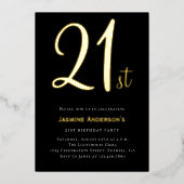 Invitation En Aluminium Or noir moderne minimisant élégant 21e anniversair (Recto)