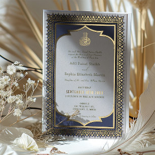 Invitation En Aluminium Or Ornemental Musulman Bleu Islamique Mariage Feui