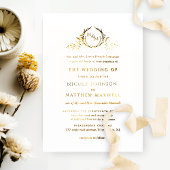 Invitation En Aluminium Or Réel Feuille Élégant Formel Monogramme Mariage