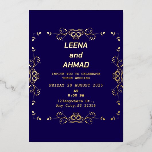 Invitation En Aluminium or rose de marine chic (Recto)