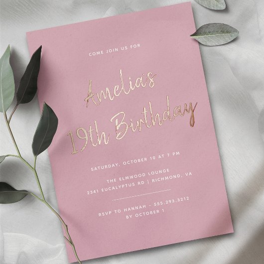 Invitation En Aluminium Or rose et Rose | Moderne N'Importe Quel Âge Anniv