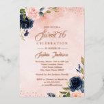 Invitation En Aluminium OR rose FOIL Blush Navy Floral Tiara Sweet 16<br><div class="desc">ROSE GOLD FOIL Sweet sixteen Floral Tiara Blue Rose Invitation Plus jolie Sweet 16 Invitations dans le Little Bayleigh Store!</div>