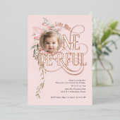 Invitation En Aluminium or rose Miss Onederful Girl 1er anniversaire photo (Debout devant)