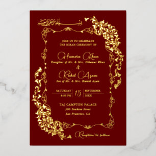 Invitation En Aluminium Or Rouge Floral Paisley Musulman Mariage Artistiqu