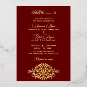 Invitation En Aluminium Or Rouge Floral Paisley Musulman Mariage Artistiqu