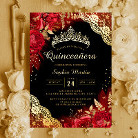 Or Rouge noir dentelle florale Quinceanera