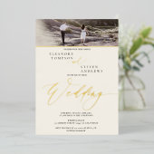 Invitation En Aluminium or script ivoire 2 photos mariage (Debout devant)