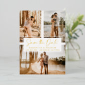 Invitation En Aluminium Or simple enregistrer la date 3 photo grille colla (Debout devant)