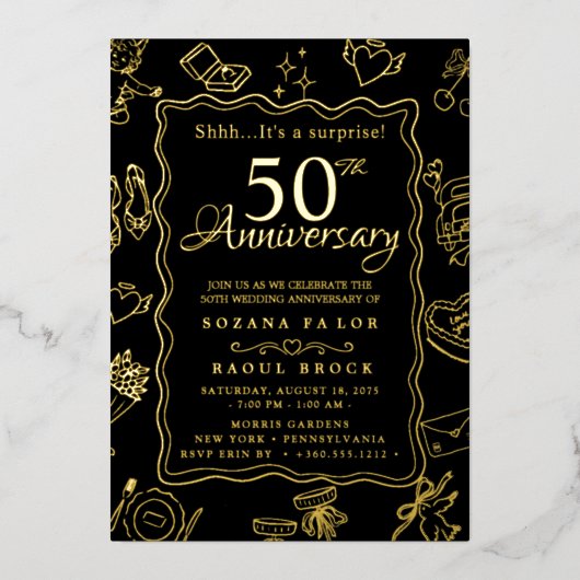 Invitation En Aluminium or Surprise 50e anniversaire de Mariage (Recto)
