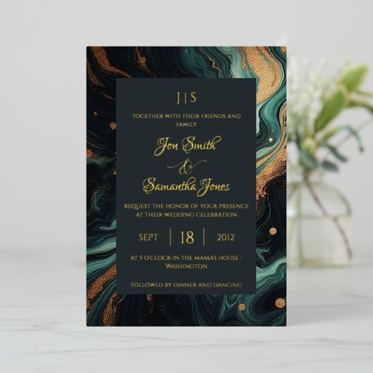 Invitation En Aluminium Or vert émeraude (Debout devant)