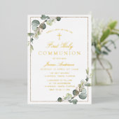 Invitation En Aluminium or vert première communion sainte (Debout devant)