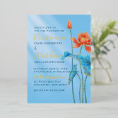 Invitation En Aluminium Orange & Blue Lotus Flowers Mariage Feuille (Debout devant)