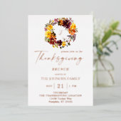 Invitation En Aluminium Orange et jaune fleuri Thanksgiving Wreath (Debout devant)