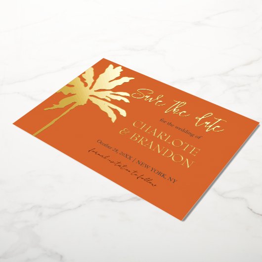 Invitation En Aluminium Orange Gold Palm Tree Beach Mariage Enregistrer La (Rotation)