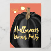 Invitation En Aluminium Orange Gold Script Citrouille Dîner d'Halloween (Recto)