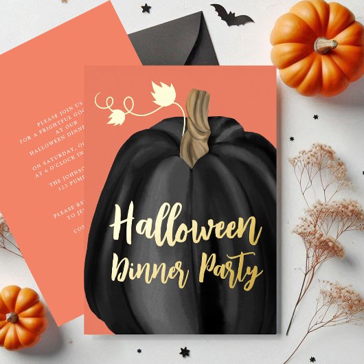 Invitation En Aluminium Orange Gold Script Citrouille Dîner d'Halloween