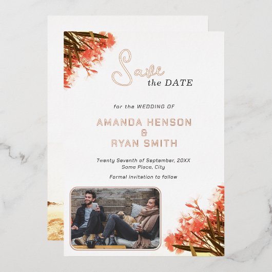 Invitation En Aluminium Orange Oleander Flower Photo Wedding Enregistrer l (Recto/Verso)