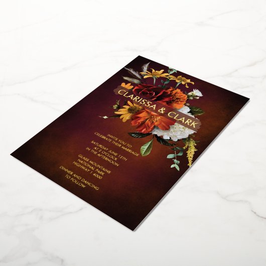 Invitation En Aluminium Orange Orange Chute Florale Mariage moderne (Rotation)