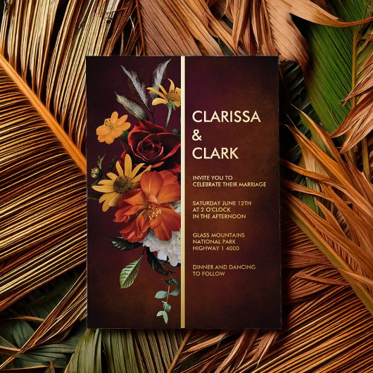 Invitation En Aluminium Orange Orange Chute Florale Mariage moderne