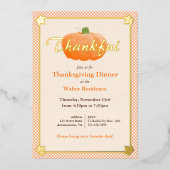 Invitation En Aluminium Orange Plaid Aquarelle Citrouille Thanksgiving (Recto)
