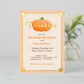 Invitation En Aluminium Orange Plaid Aquarelle Citrouille Thanksgiving (Debout devant)