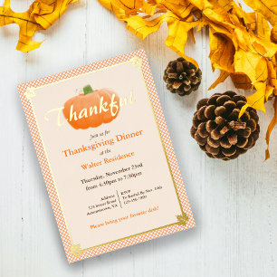 Invitation En Aluminium Orange Plaid Aquarelle Citrouille Thanksgiving
