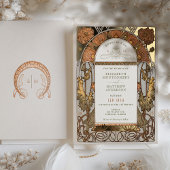 Invitation En Aluminium Orange Poppy Mariage Foil Art Nouveau Mucha