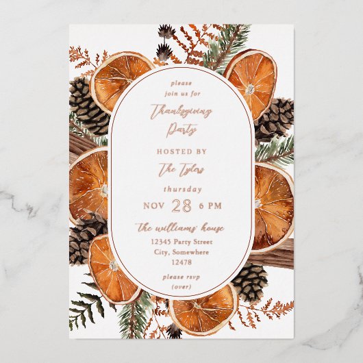 Invitation En Aluminium Oranges Russe Vacances Thanksgiving Dîner (Recto)