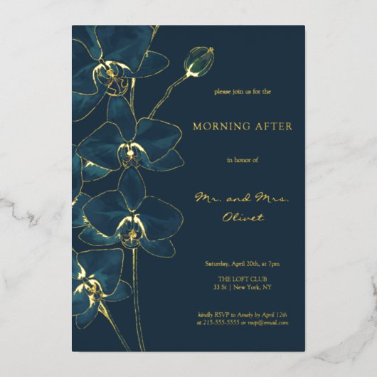 Invitation En Aluminium Orchidée Bleue Douce au Lendemain (Recto)