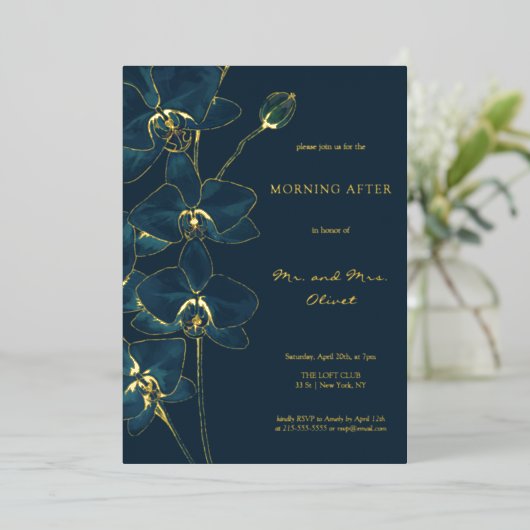 Invitation En Aluminium Orchidée Bleue Douce au Matin (Debout devant)