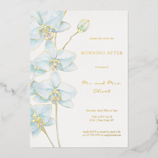 Invitation En Aluminium Orchidée Bleue Douce au Matin  (Recto)