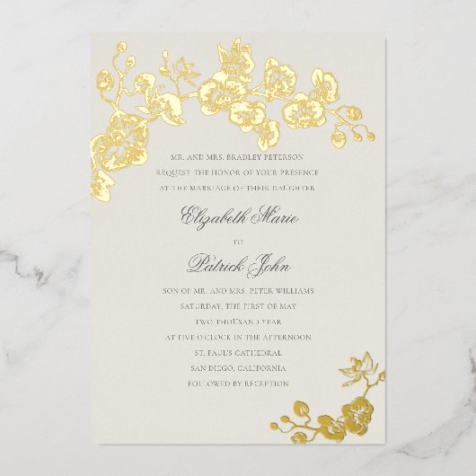 Invitation En Aluminium Orchidée classique classique Hérloom Ecru Art Mari (Recto)