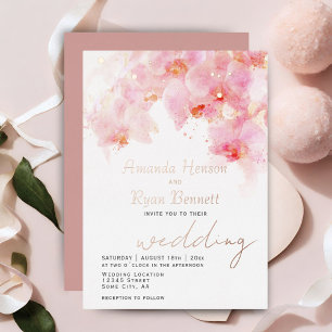 Invitation En Aluminium Orchidée Rose Aquarelle Florale Mariage Or Rose