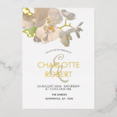 Invitation En Aluminium Orchidées Blanches Tropical Mariage Gold Foil (Recto)
