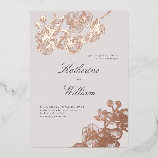 Invitation En Aluminium Orchidées classiques formelles modernes tout en un (Recto)