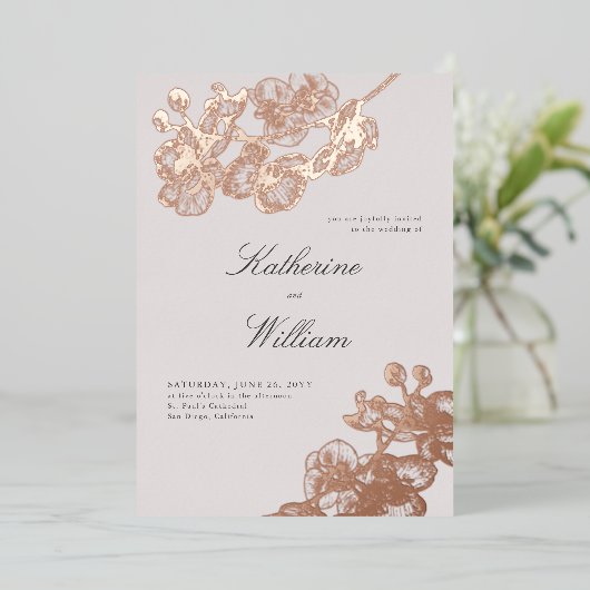 Invitation En Aluminium Orchidées classiques formelles modernes tout en un (Debout devant)