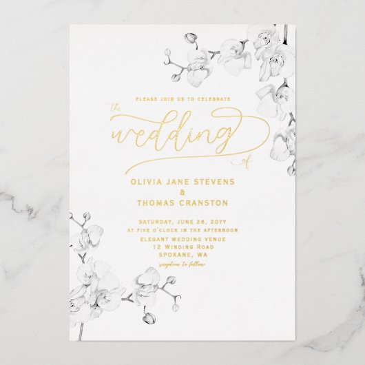 Invitation En Aluminium Orchidées d'ivoire classique de forme moderne Mari (Recto)