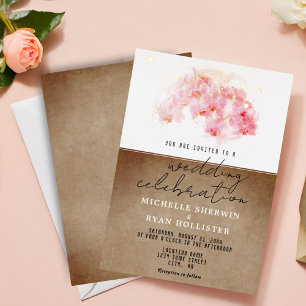 Invitation En Aluminium Orchidées roses aquarelle papier ancien mariage or
