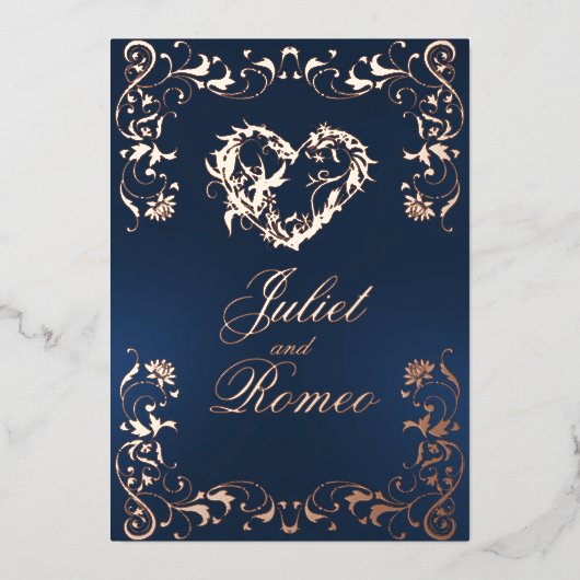 Invitation En Aluminium Ornate Frame & Heart - Blue (Recto)
