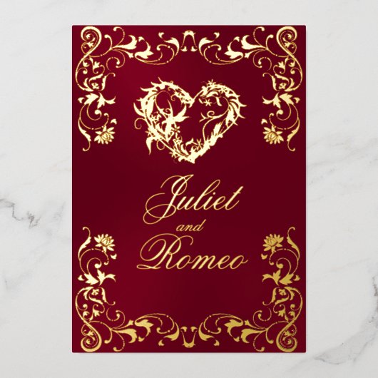 Invitation En Aluminium Ornate Frame & Heart - Burgundy (Recto)