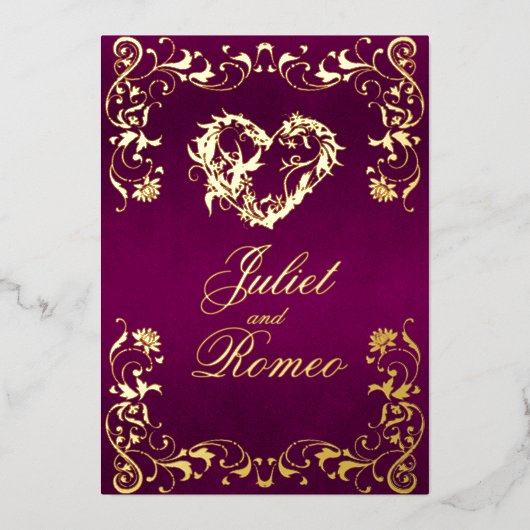 Invitation En Aluminium Ornate Frame & Heart - Purple (Recto)