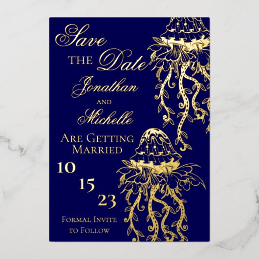 Invitation En Aluminium Ornate Jellyfish Gold Foil Beach Enregistrer la da (Recto)