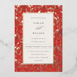 Invitation En Aluminium Ornate Red Classy Floral Peacock Gold Mariage<br><div class="desc">Si vous avez besoin d'une personnalisation supplémentaire,  n'hésitez pas à m'envoyer un message sur yellowfebstudio@gmail.com .</div>