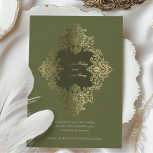 Invitation En Aluminium Ornement de mariage baroque en feuille d'or vert o