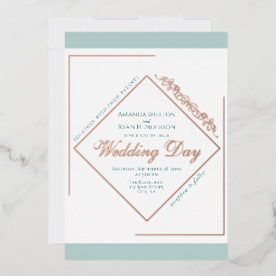Invitation En Aluminium Ornement Élégant Cadre Turquoise Mariage Rose Doré