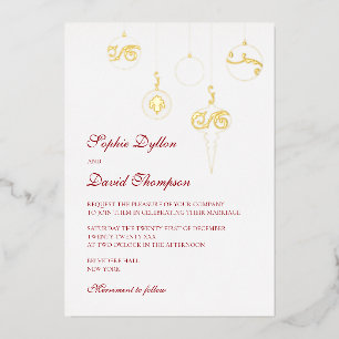 Invitation En Aluminium Ornements de Noël Boule Rouge Hiver Mariage Or
