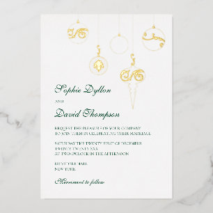Invitation En Aluminium Ornements de Noël Vert Hiver Mariage Or