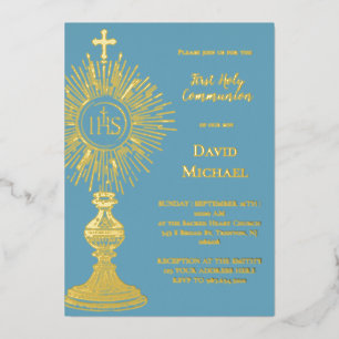 Invitation En Aluminium Ostensoir en feuille d'or Première Sainte Communio