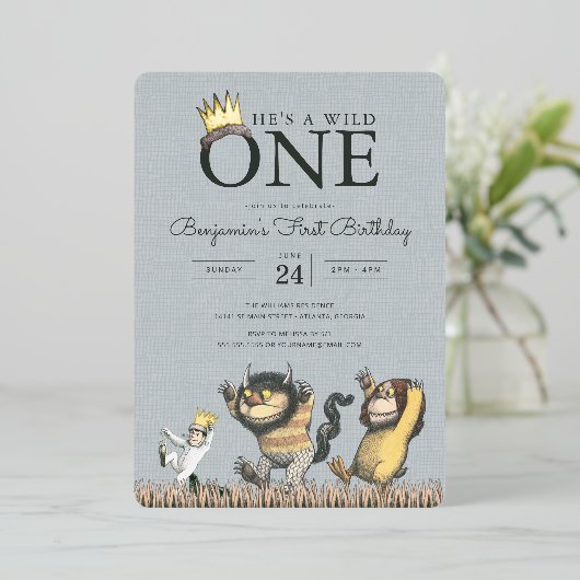 Invitation En Aluminium Où les choses sauvages sont 1er anniversaire Invit (Debout devant)