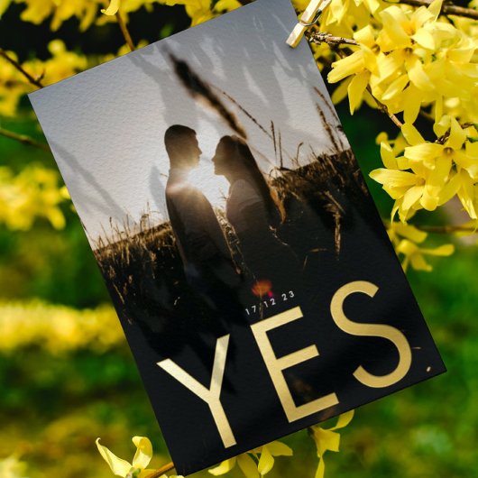 Invitation En Aluminium OUI | Ultra Modern Gold Photo Économisez Notre Dat